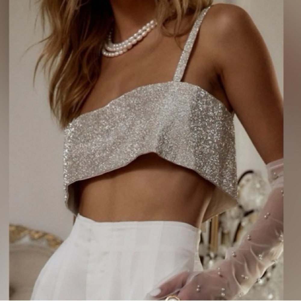 12th Tribe Silver Glitter Crop Top